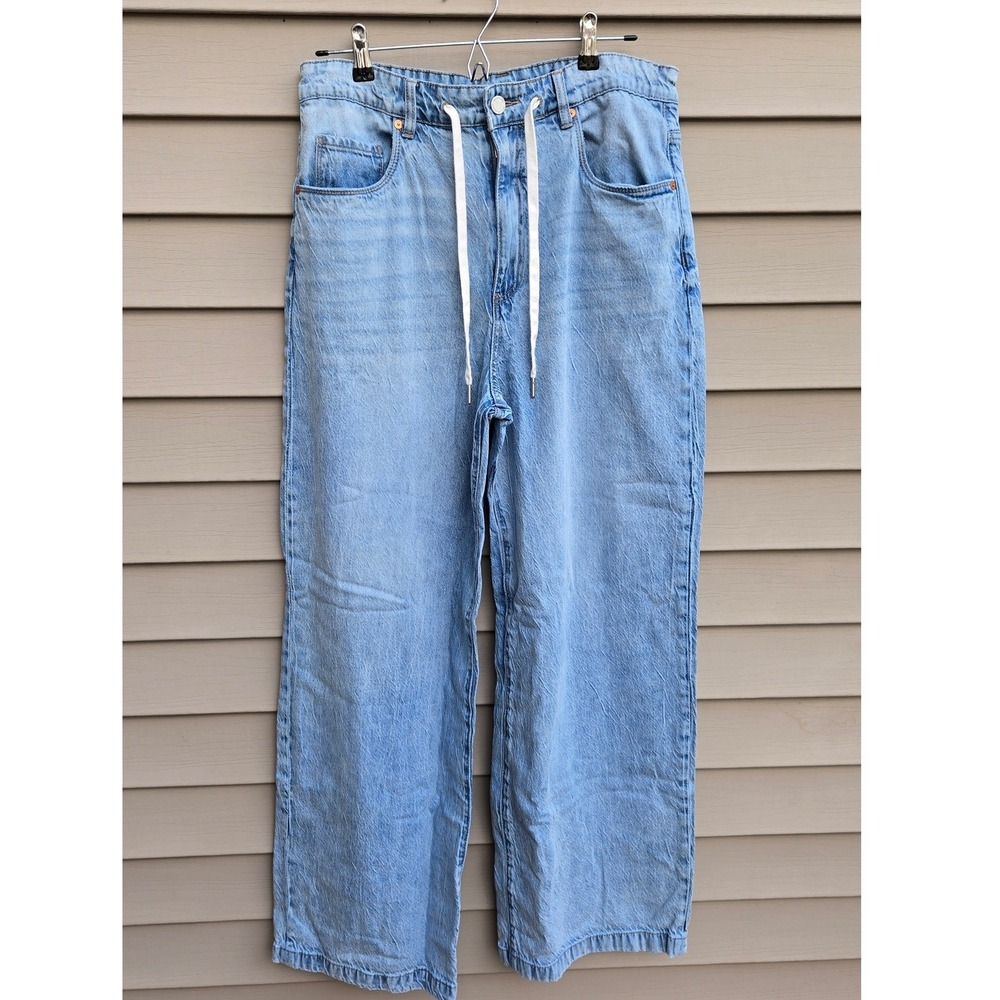 BlankNYC Wide Leg Drawstring Waist Light Wash Blue Denim Jeans Size 30